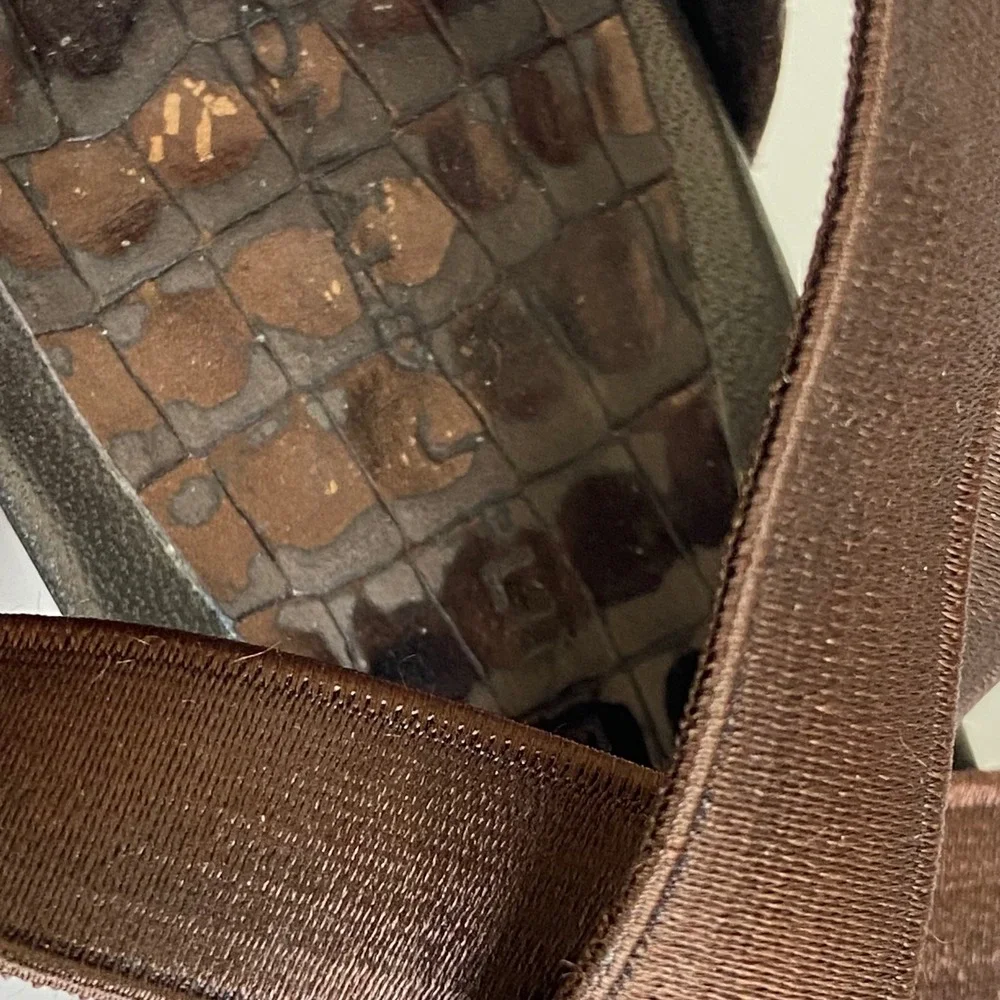 Donald J Pliner Armina Brown Croc Embossed Strappy Stiletto Sandals 7M Spain